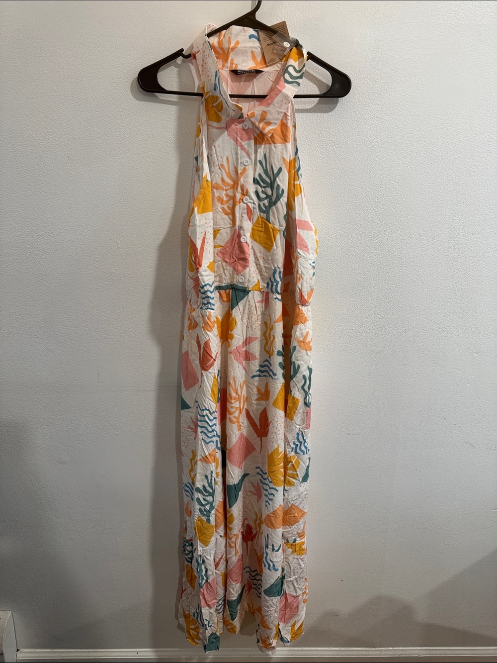 BloomChic White Maxi Dress with Yellow, Pink & Teal Print